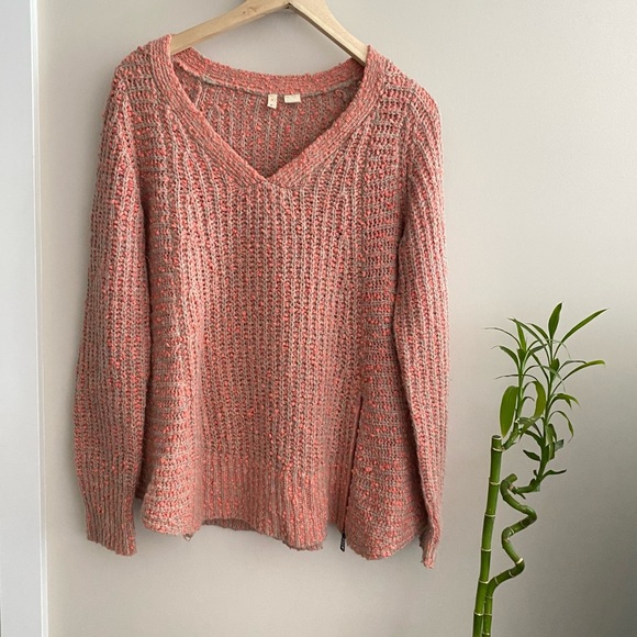 Anthropologie Moth Pullover Swing Sweater Coral V-Neck Side Zip Size M - Picture 4 of 14
